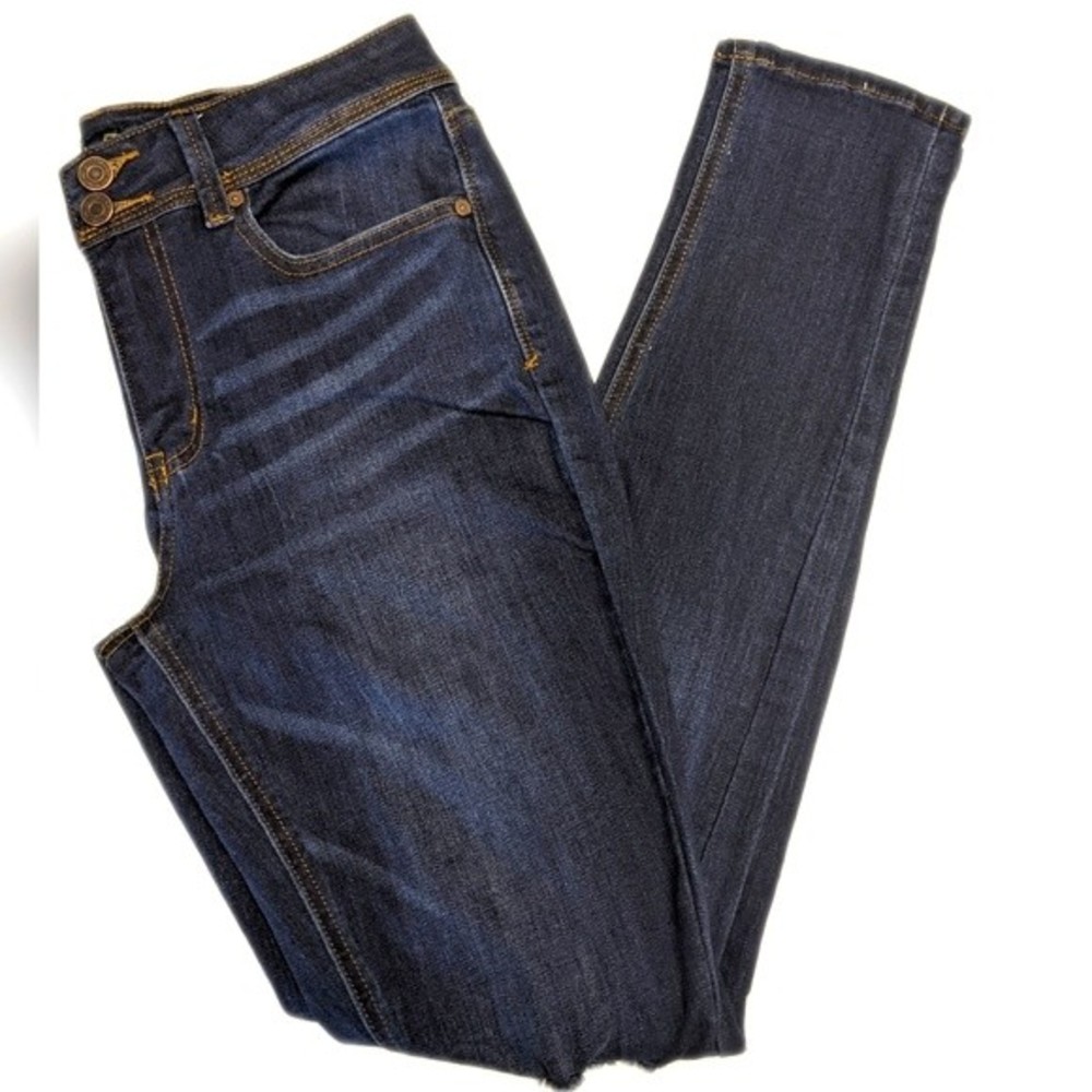 Indigo Rein dark blue wash skinny fit mid rise jeans - distressed knees - 11